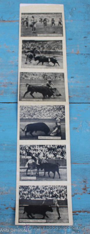 Tauromaquia: ANTIGUA TIRA DE 6 FOTOGRAFIAS DE LANCES DEL TOREO - MANOLETE, PUYAZO, BANDERILLAS, PASEILLO, ARRUZA
