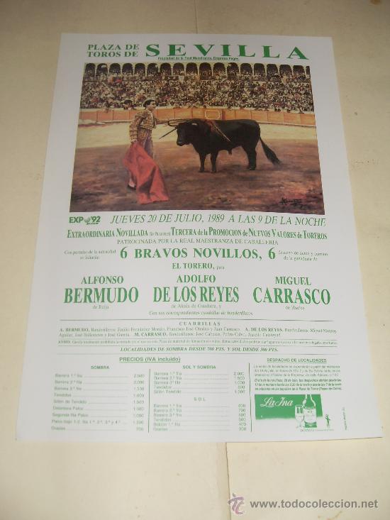 Tauromachie: CARTEL DE TOROS. PLAZA DE SEVILLA. 1989. BERMUDO, DE LOS REYES, CARRASCO.