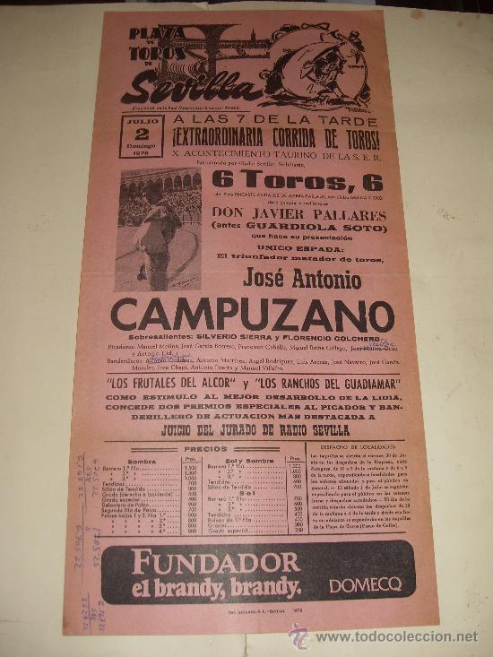 Tauromachie: CARTEL DE TOROS. PLAZA DEL PUERTO. 1978. JOSE ANTONIO CAMPUZANO.