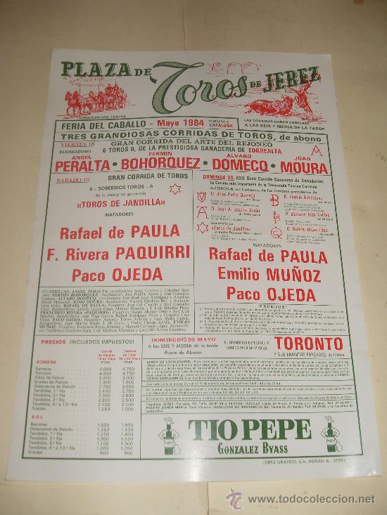 Tauromachia: CARTEL DE TOROS. PLAZA DE JEREZ. 1984. PERALTA, BOHORQUEZ, DOMECQ, MOURA, PAULA, OJEDA...