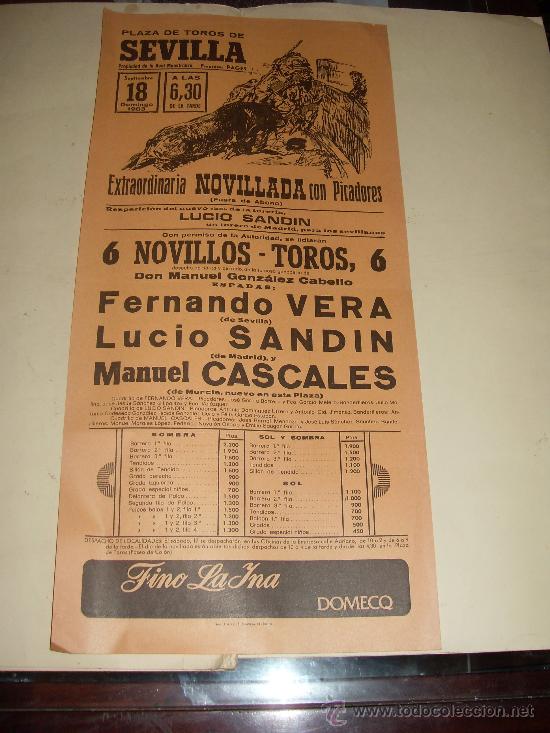 Tauromachia: CARTEL DE TOROS. PLAZA DE SEVILLA. 1983. VERA, SANDIN, CASCALES.