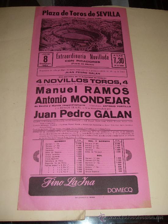 Stierkampf: CARTEL DE TOROS. PLAZA DE SEVILLA. 1984. RAMOS, MONDEJAR, GALAN.