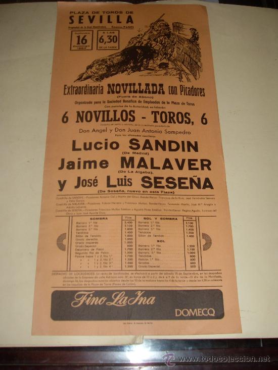 Stierkampf: CARTEL DE TOROS. PLAZA DE SEVILLA. 1984. LUCIO SANDIN, MALAVER, SESE&Ntilde;A.