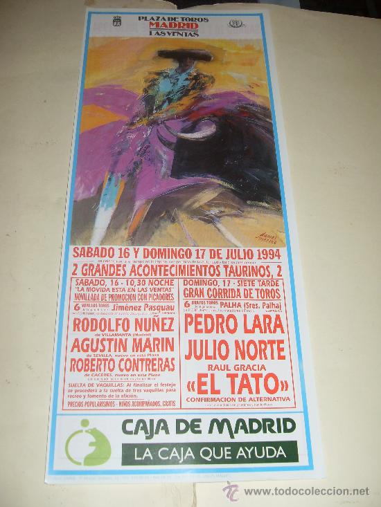 Stierkampf: CARTEL DE TOROS. PLAZA DE MADRID. 1994. RODOLFO NU&Ntilde;EZ, MARIN, CONTRERAS, PEDRO LARA, EL TATO...