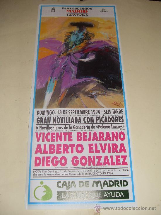 Stierkampf: CARTEL DE TOROS. PLAZA DE MADRID. 1994. VICENTE BEJARANO, ALBERTO ELVIRA, DIEGO GONZALEZ.