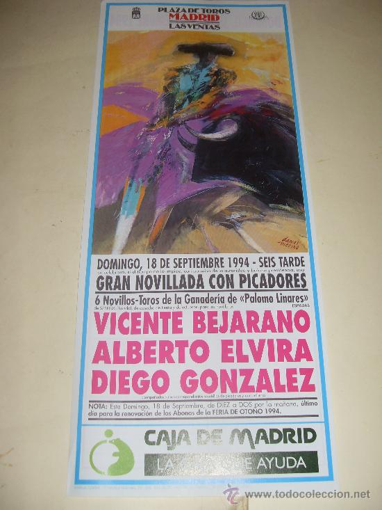 Stierkampf: CARTEL DE TOROS. PLAZA DE MADRID. 1994. VICENTE BEJARANO, ALBERTO ELVIRA, DIEGO GONZALEZ.