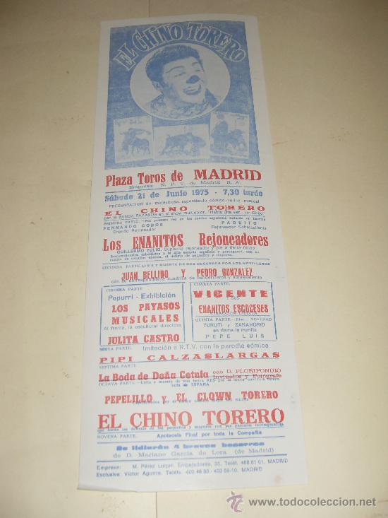 Stierkampf: CARTEL DE TOROS. PLAZA DE MADRID. 1975. EL CHINO TORERO, FERNANDO COBO, PAQUITO...