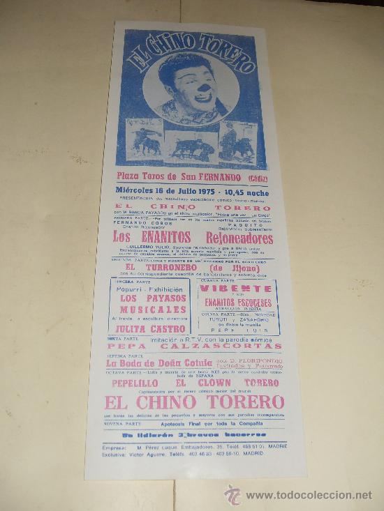 Stierkampf: CARTEL DE TOROS. PLAZA DE SAN FERNANDO. 1975. EL CHINO TORERO, FERNANDO COBOS, PAQUITO...
