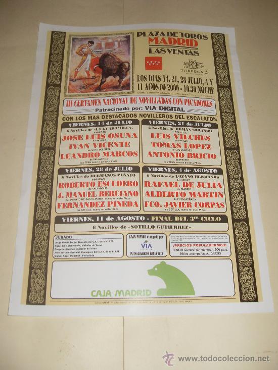 Stierkampf: CARTEL DE TOROS. PLAZA DE MADRID. 2000. OSUNA, IVAN VICENTE, VILCHES, ESCUDERO, PINEDA, CORPAS...