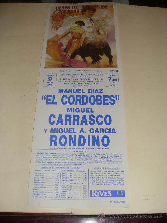 Tauromachie: CARTEL DE TOROS. PLAZA DE SEVILLA. 1991. EL CORDOBES, CARRASCO, RONDINO.