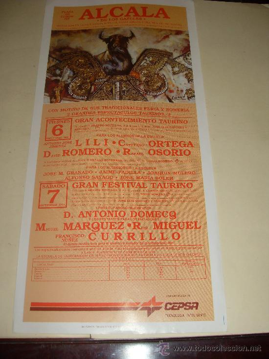 Tauromachie: CARTEL DE TOROS. PLAZA DE ALCALA DE LOS GAZULES. 1991. LILI, ORTEGA, ROMERO, OSORIO, CURRILLO...