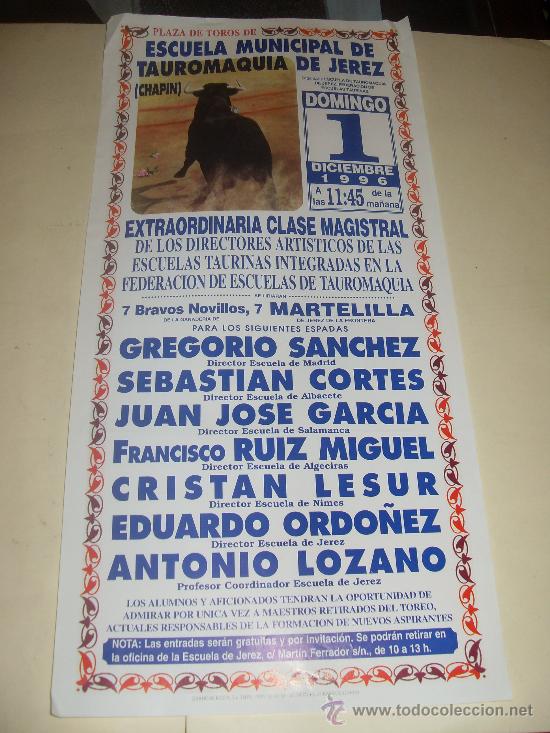 Bullfighting: CARTEL DE TOROS. PLAZA DE JEREZ. 1996. SANCHEZ, CORTES, GARCIA, RUIZ MIGUEL, LESUR, ORDO&Ntilde;EZ...