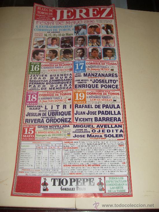 Bullfighting: CARTEL DE TOROS. PLAZA DE JEREZ. 1996. BUENDIA, MOURA, ZAMBRANO, OJEDA, MANZANARES, PADILLA...