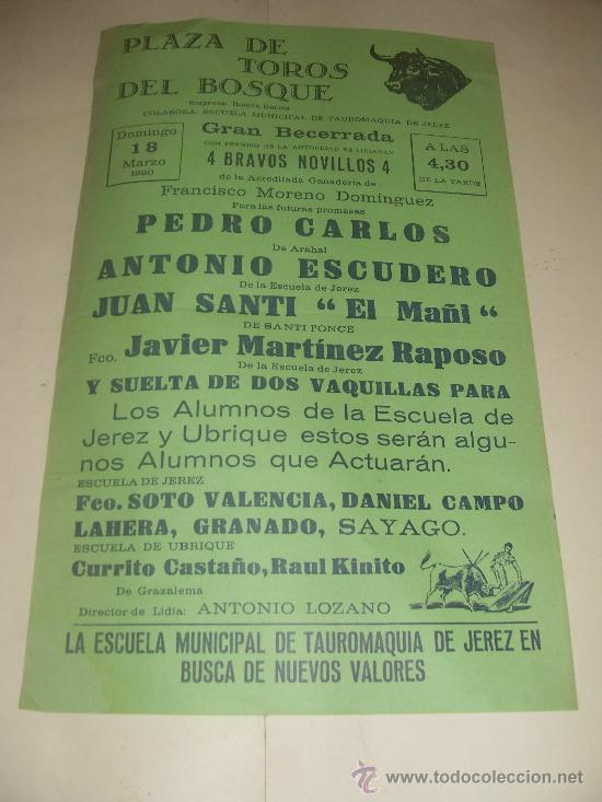 Bullfighting: CARTEL DE TOROS. PLAZA DEL BOSQUE. 1990. PEDRO CARLOS, ESCUDERO, EL MA&Ntilde;I, RAPOSO...