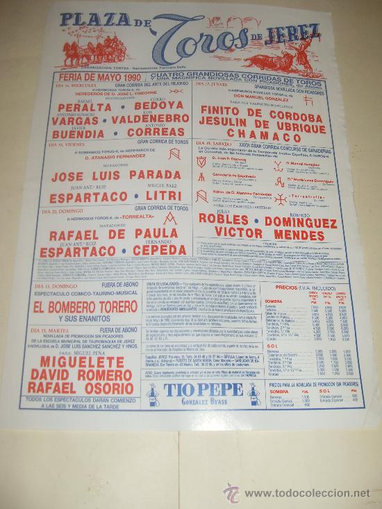 Bullfighting: CARTEL DE TOROS. PLAZA DE JEREZ. 1990. PERALTA, BEDOYA, VARGAS, CORREAS, CEPEDA, DE PAULA, MENDES...