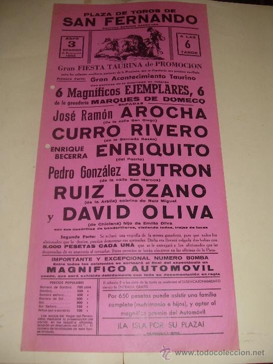 Bullfighting: CARTEL DE TOROS. PLAZA DE SAN FERNANDO. 1983. AROCHA, CURRO RIVERO, ENRIQUITO, BUTRON, OLIVA, LOZANO