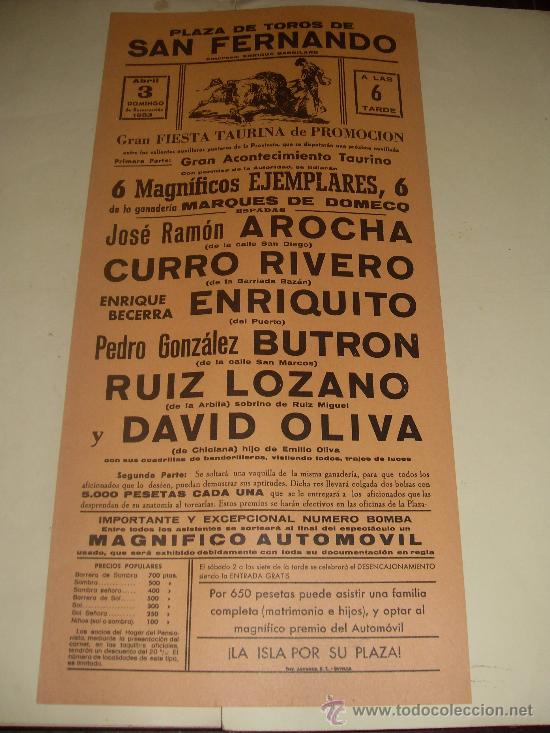 Bullfighting: CARTEL DE TOROS. PLAZA DE SAN FERNANDO. 1983. AROCHA, CURRO RIVERO, ENRIQUITO, BUTRON, OLIVA, LOZANO