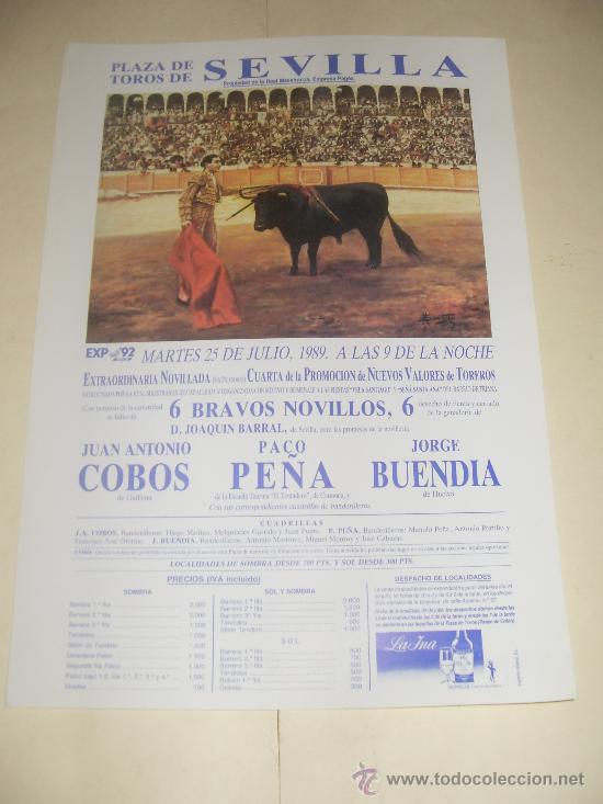 Stierkampf: CARTEL DE TOROS. PLAZA DE SEVILLA. 1989. COBOS, PE&Ntilde;A Y BUENDIA.
