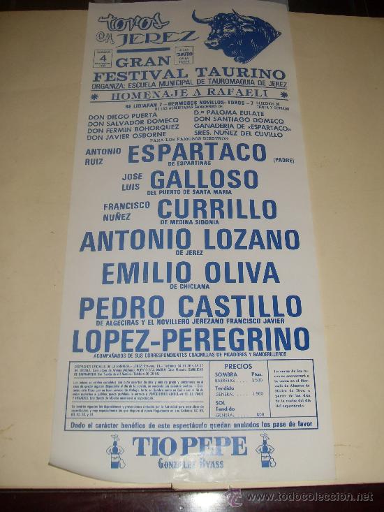 Stierkampf: CARTEL DE TOROS. PLAZA DE JEREZ. 1989. ESPARTACO, GALLOSO, CURRILLO, LOZANO, OLIVA, CASTILLO...