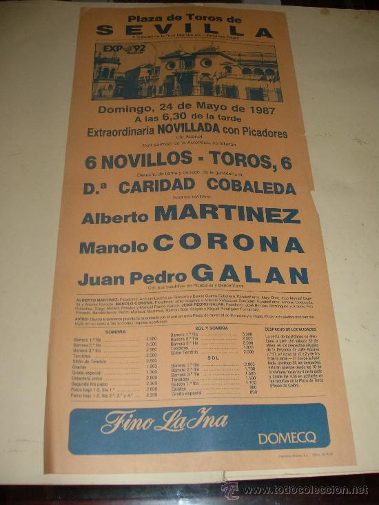 Stierkampf: CARTEL DE TOROS. PLAZA DE SEVILLA. 1987. MARTINEZ, CORONA, GALAN.