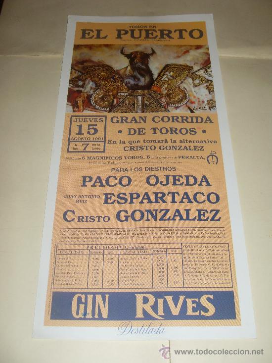 Stierkampf: CARTEL DE TOROS. PLAZA DEL PUERTO. 1991. PACO OJEDA, ESPARTACO, GONZALEZ.