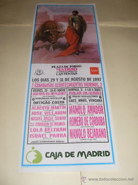 Stierkampf: CARTEL DE TOROS. PLAZA DE MADRID. 1997. MANOLO AMADOR, ROMERO DE CORDOBA, BEJARANO, VILLARIN...