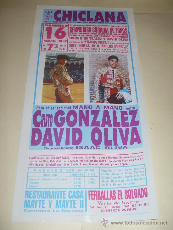 Stierkampf: CARTEL DE TOROS. PLAZA DE CHICLANA. 1992. CRISTO GONZALEZ, DAVID OLIVA.