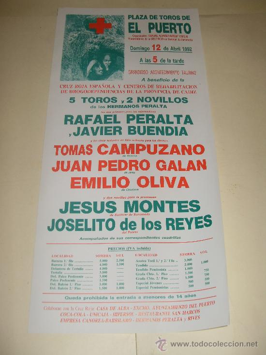 Stierkampf: CARTEL DE TOROS. PLAZA DEL PUERTO. 1992. PERALTA, BUENDIA, CAMPUZANO, GALAN, OLIVA, MONTES...