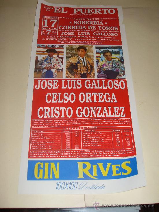 Stierkampf: CARTEL DE TOROS. PLAZA DEL PUERTO. 1992. GALLOSO, CELSO ORTEGA, CRISTO GONZALEZ.