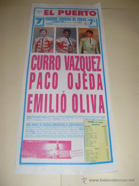 Stierkampf: CARTEL DE TOROS. PLAZA DEL PUERTO. 1988. CURRO VAZQUEZ, PACO OJEDA, EMILIO OLIVA.
