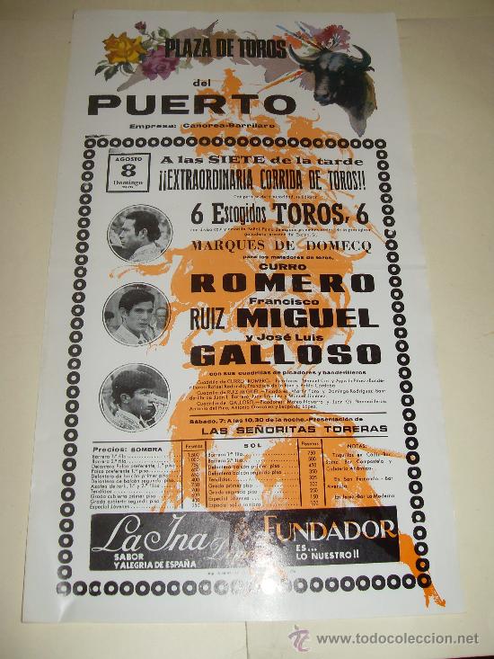 Bullfighting: CARTEL DE TOROS. PLAZA DEL PUERTO. 1976. ROMERO, MIGUEL, GALLOSO.