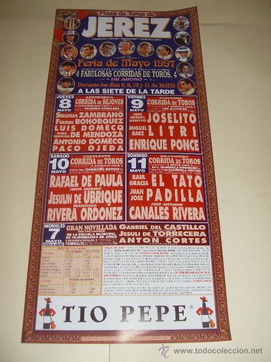 Bullfighting: CARTEL DE TOROS. PLAZA DE JEREZ. 1997. ZAMBRANO, BOHORQUEZ, DOMECQ, DE MENDOZA, OJEDA, LITRI...