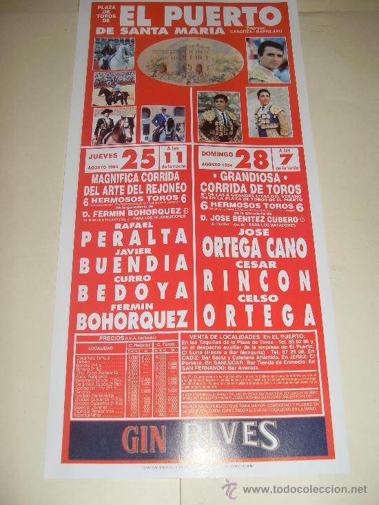 Tauromaquia: CARTEL DE TOROS. PLAZA DEL PUERTO. 1994. PERALTA, BUENDIA, BEDOYA, BOHORQUEZ, ORTEGA CANO...