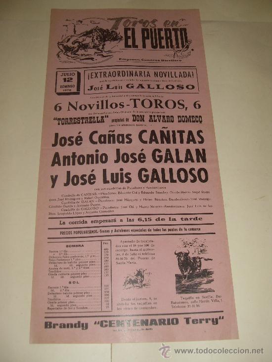 Tauromaquia: CARTEL DE TOROS. PLAZA DEL PUERTO. 1970. CA&Ntilde;ITAS, GALAN, GALLOSO.