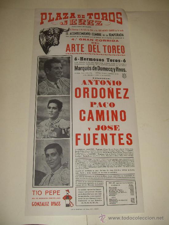 Stierkampf: CARTEL DE TOROS. PLAZA DE JEREZ. 1967. ORDO&Ntilde;EZ, CAMINO, FUENTES.