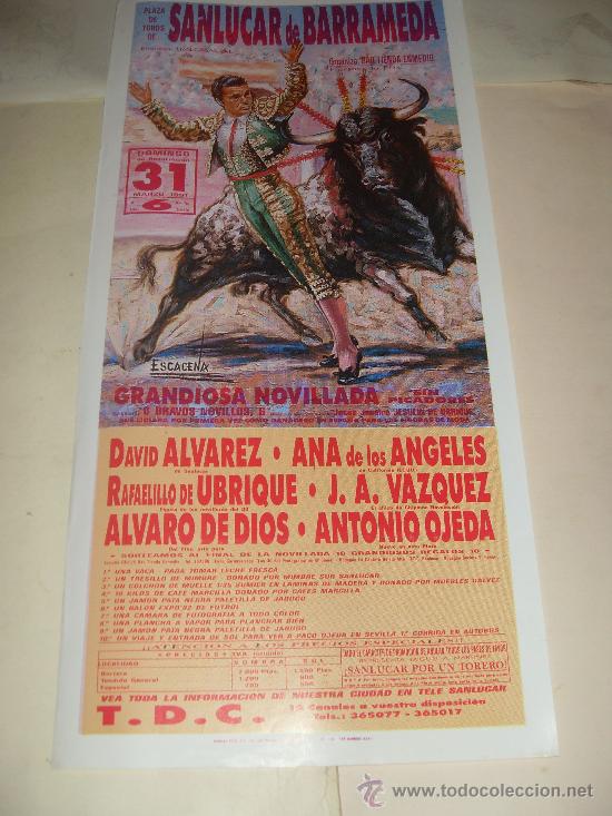 Tauromachia: CARTEL DE TOROS. PLAZA DE SANLUCAR. 1991. ALVAREZ, ANA DE LOS ANGELES, UBRIQUE, VAZQUEZ, OJEDA...