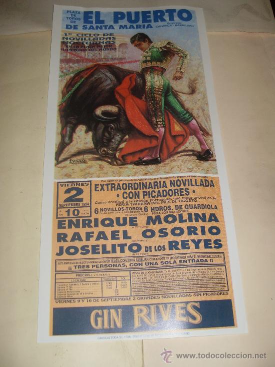 Stierkampf: CARTEL DE TOROS. PLAZA DEL PUERTO. 1994. ENRIQUE MOLINA, RAFAEL OSORIO, JOSELITO DE LOS REYES.