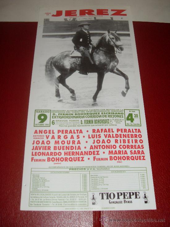 Tauromachia: CARTEL DE TOROS. PLAZA DE JEREZ. 1993. PERALTA, VARGAS, MOURA, BUENDIA, VALDENEBRO, MARIA SARA...
