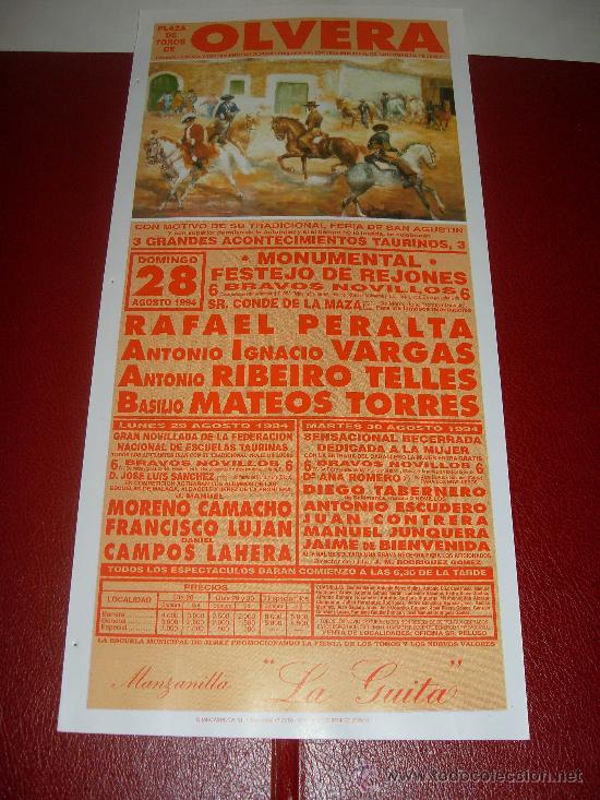 Tauromachie: CARTEL DE TOROS. PLAZA DE OLVERA. 1994. PERALTA, VARGAS, RIBEIRO TELLES, MATEOS TORRES...
