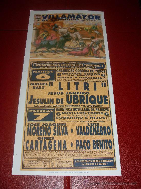 Tauromaquia: CARTEL DE TOROS. PLAZA DE VILLAMAYOR DE SANTIAGO. 1994. LITRI, UBRIQUE, MORENO SILVA, VALDENEBRO...