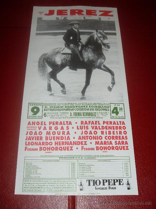 Tauromaquia: CARTEL DE TOROS. PLAZA DE JEREZ. 1993. PERALTA, VARGAS, VALDENEBRO, MOURA, RIBEIRO, BUENDIA...