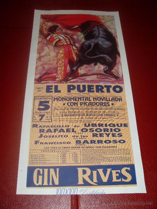 Tauromachia: CARTEL DE TOROS. PLAZA DEL PUERTO. 1992. RAFAELILLO DE UBRIQUE, OSORIO, REYES, BARROSO.