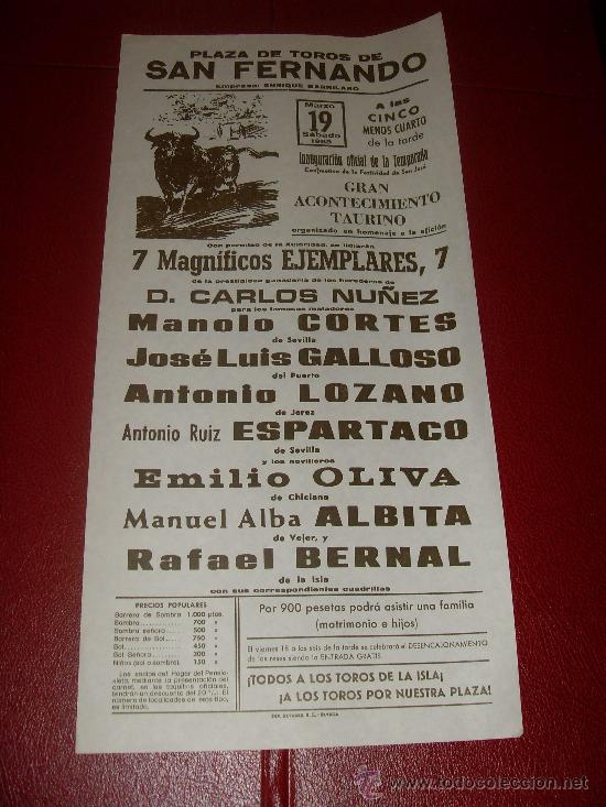 Tauromachie: CARTEL DE TOROS. PLAZA DE SAN FERNANDO. 1983. CORTES, GALLOSO, LOZANO, ESPARTACO, OLIVA, ALBITA...
