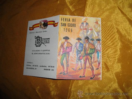 Tauromaquia: PROGRAMA DE FERIA DE SAN ISIDRO 1966. INTERIOR, HORARIO CORRIDAS * - Foto 1