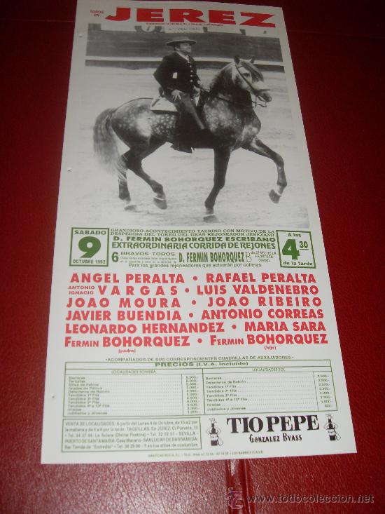 Stierkampf: CARTEL DE TOROS. PLAZA DE JEREZ. 1993. PERALTA, VARGAS, VALDENEBRO, MOURA, RIBEIRO, BUENDIA, CORREAS