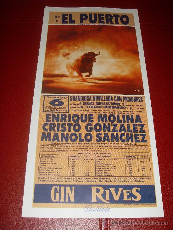 Stierkampf: CARTEL DE TOROS. PLAZA DE PUERTO REAL. 1991. MOLINA, GONZALEZ, SANCHEZ.
