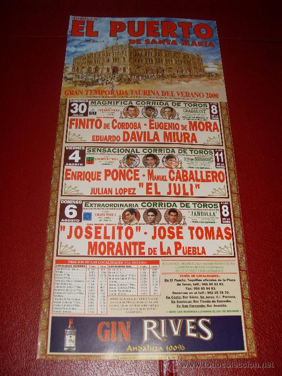 Stierkampf: CARTEL DE TOROS. PLAZA DE PUERTO REAL. 2000. FINITO DE CORDOBA, MORA, DAVILA MIURA, PONCE...