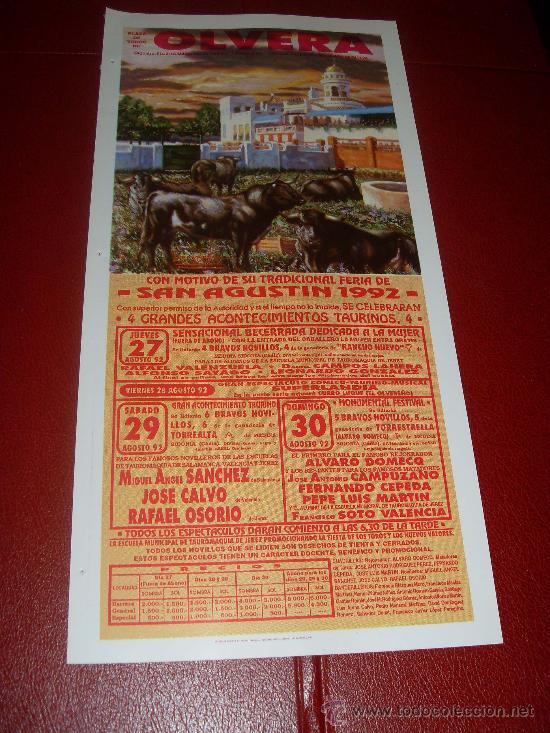 Stierkampf: CARTEL DE TOROS. PLAZA DE OLVERA. 1992. SANCHEZ, JOSE CALVO, OSORIO, CAMPUZANO, CEPEDA...