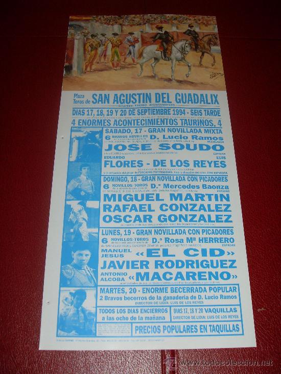 Stierkampf: CARTEL DE TOROS. PLAZA DE GUADALIX. 1994. SOUDO, FLORES, DE LOS REYES, MARTIN, GONZALEZ, EL CID...