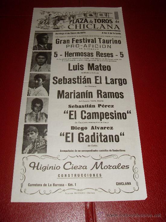 Tauromachie: CARTEL DE TOROS. CHICLANA. 1976. LUIS MATEO, EL LARGO, EL CAMPESINO... GANADERIA LUIS FRIAS.